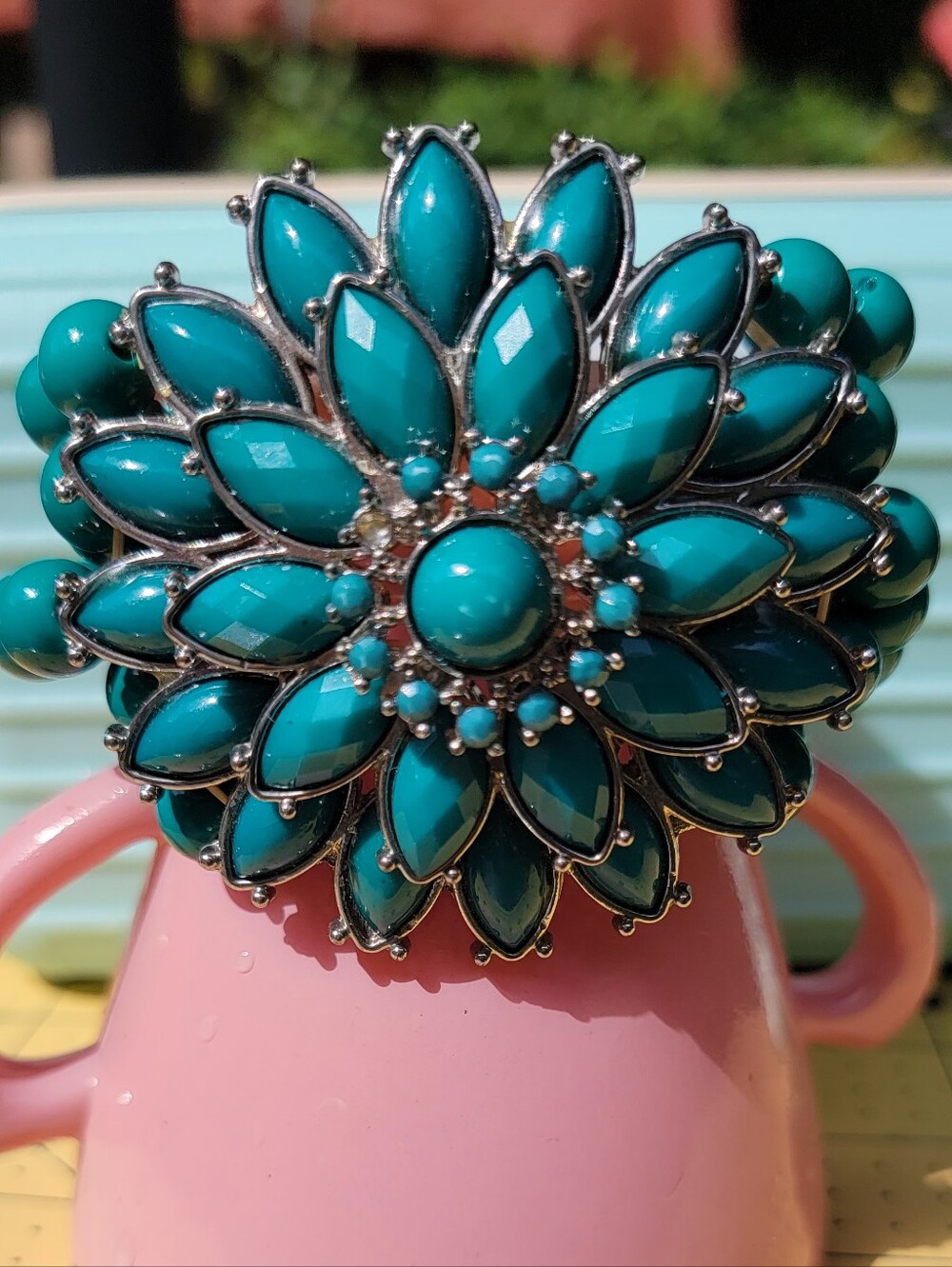Teal Flower Petal Ceramic Accent Vase by